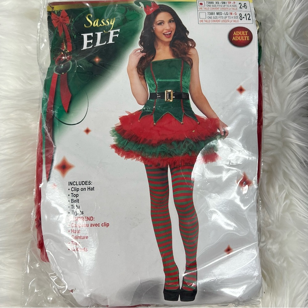 Sassy Elf woman’s Costume - Green and Red NEW M/L 8-12 Christmas